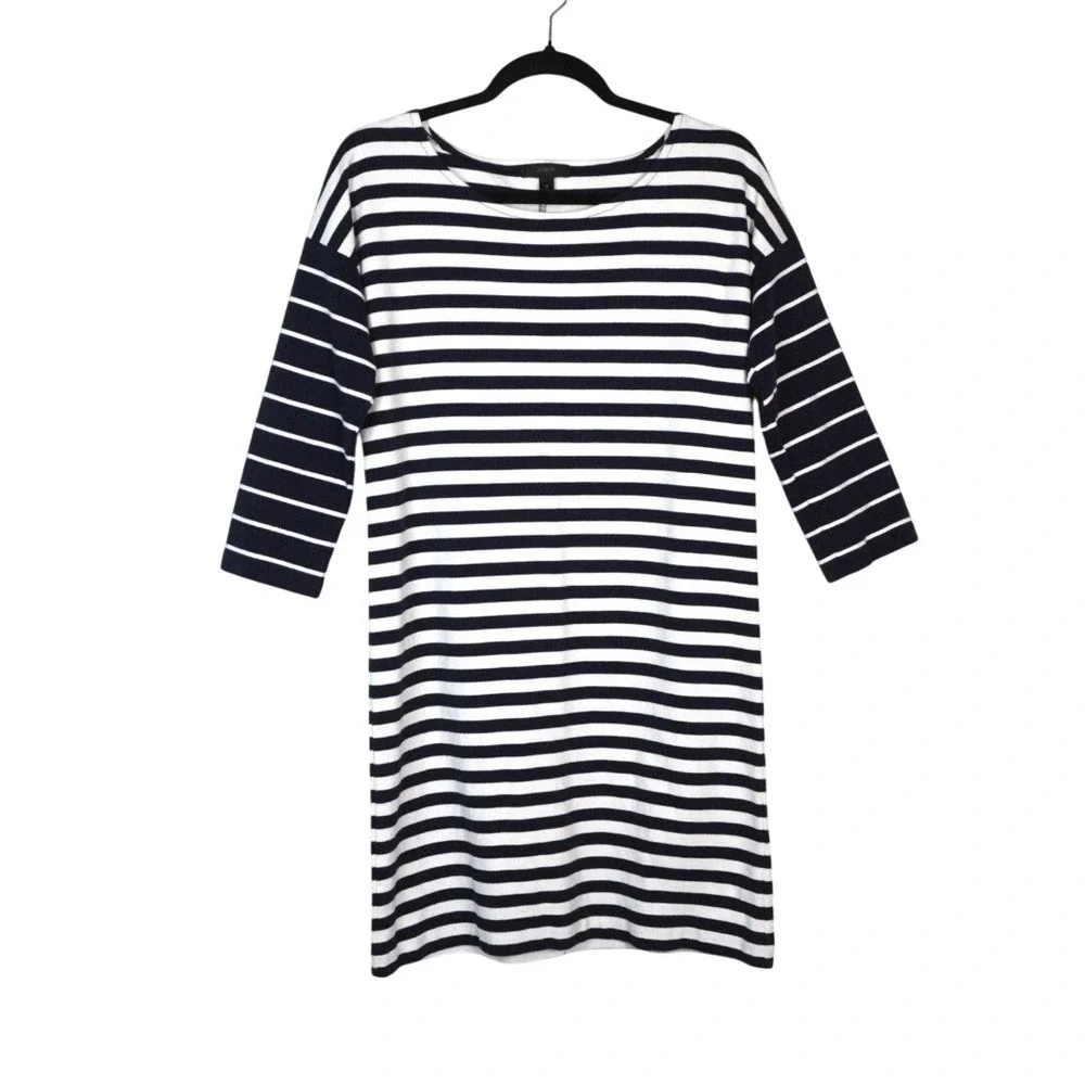 J.Crew Nautical Stripe Sleeved Shift Dress Blue White Sz XS EUC Yacht Vacation
